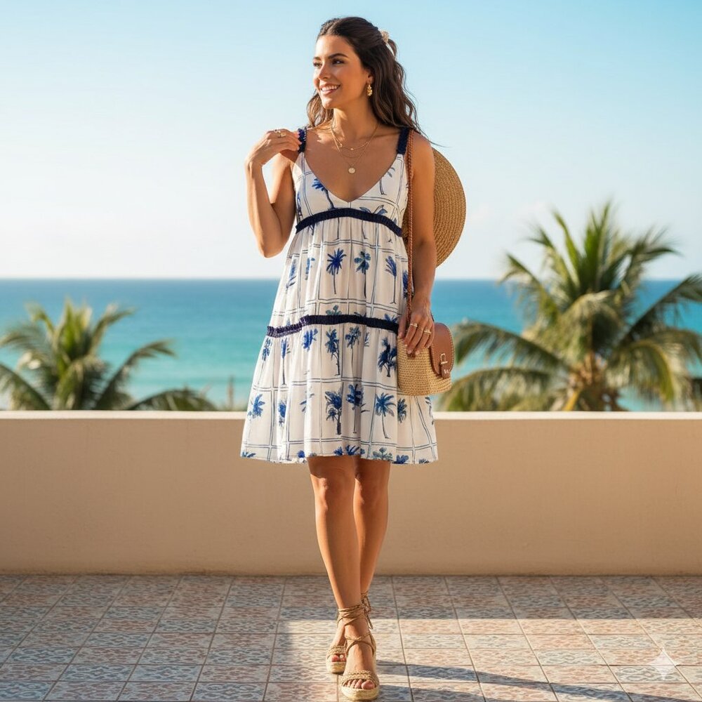 NWT Sancia The Pascal Mini Dress in Palm Print
